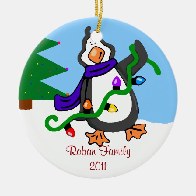 Penguin-Family Name Ceramic Ornament (Front)