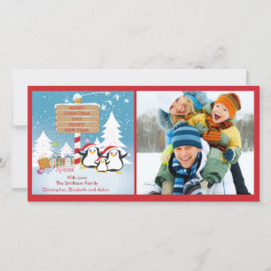 Penguin Family Of 3 Holiday Christmas Photo Card