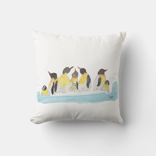 Penguin Family Throw Pillow (Front)