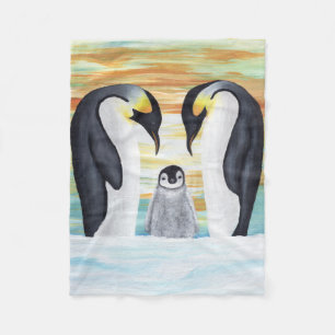 Penguin Family with Baby Penguin Fleece Blanket