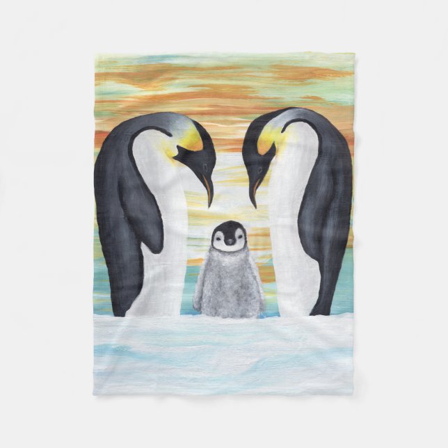 Penguin Family with Baby Penguin Fleece Blanket (Front)