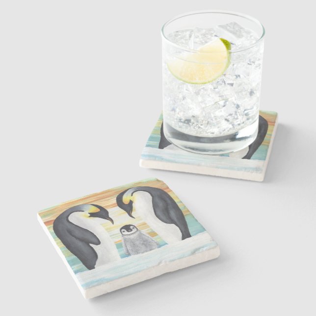 Penguin Family with Baby Penguin Stone Coaster (Side)
