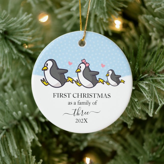 Penguin First Christmas Family Of 3 Ceramic Ornament (Tree)