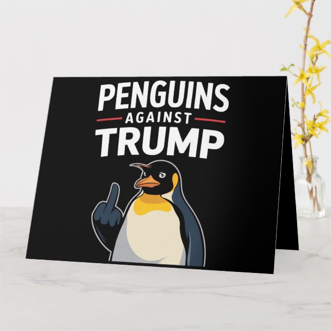 Penguin Flippers Up Resist Penguins Against Trump Card (Yellow Flower)