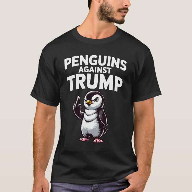 Penguin Flippers Up Resist Satirical Political  T-Shirt (Front)