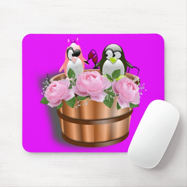 Penguin Floral Anniversary Mouse Pad! Mouse Pad (With Mouse)