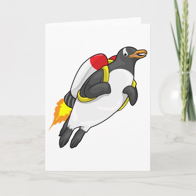 Penguin Flying Jetpack Card (Front)
