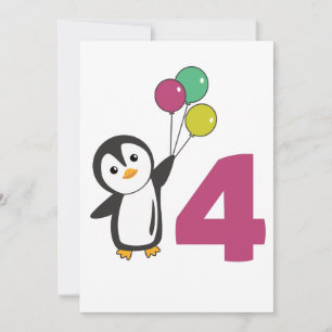 Penguin Fourth Birthday Balloons For Kids Invitati Invitation