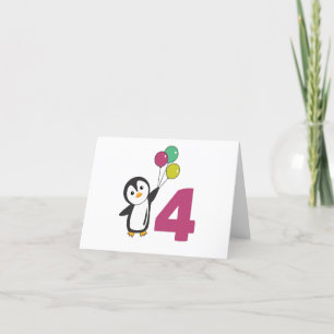 Penguin Fourth Birthday Balloons For Kids Thank Yo Thank You Card