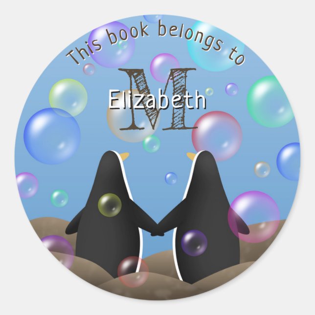 penguin friends and bubbles kids book classic round sticker (Front)