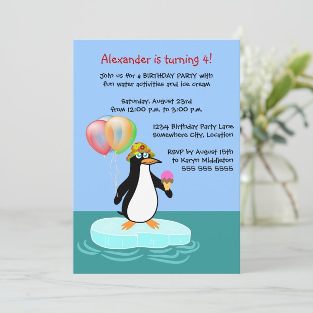 Penguin Fun Birthday Party Invitation (Standing Front)