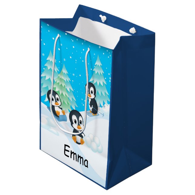 Penguin Fun Christmas Gift Bag (Front Angled)
