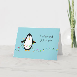 Penguin Fun Holiday Lights Christmas Greeting