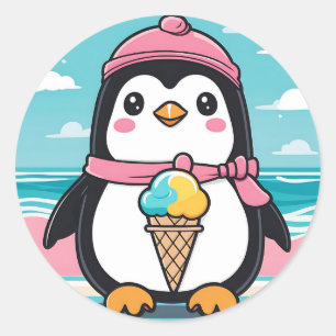 Penguin Fun Kawaii Classic Round Sticker