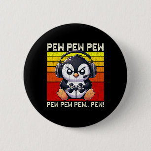 Penguin Gamer Pew Funny Video Games Vintage Boys M 2 Inch Round Button