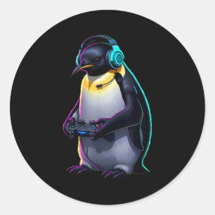 Penguin Gaming Animal Video Games Funny Penguin Classic Round Sticker