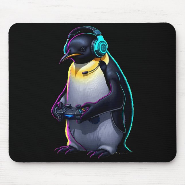 Penguin Gaming Animal Video Games Funny Penguin  Mouse Pad (Front)