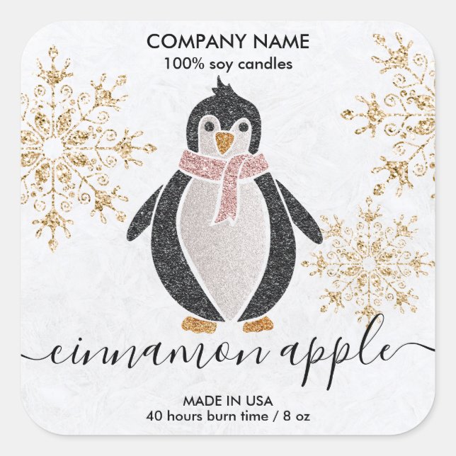 Penguin Glitter Christmas Snow Winter Square Stick Square Sticker (Front)