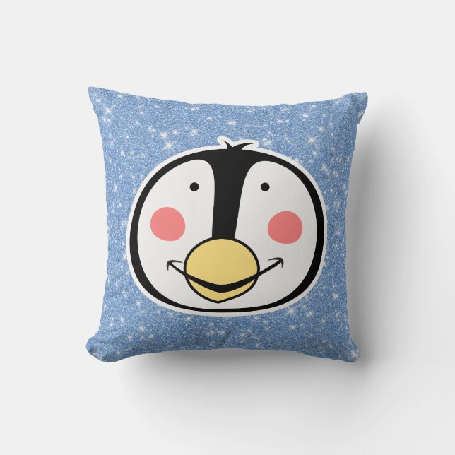 Penguin Glitter Throw Pillow (Front)