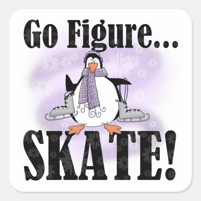 Penguin Go Figure Skate T-shirts and Gifts Square Sticker (Front)