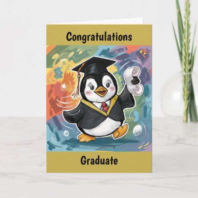 Penguin Graduation Personalized Card (Front)