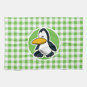 Penguin; Green Gingham Kitchen Towel