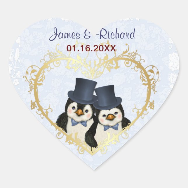 Penguin Grooms Wedding Stickers - Customize (Front)