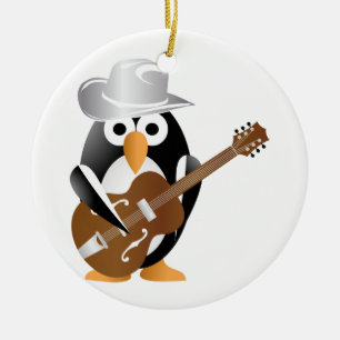 Penguin guitarist ceramic ornament
