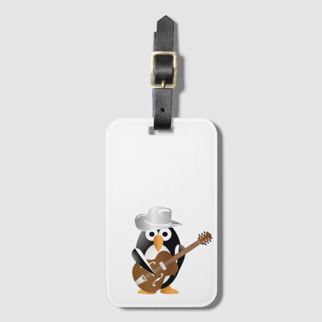 Penguin guitarist luggage tag (Front Vertical)