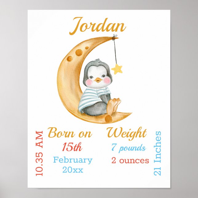 Penguin Half Moon Baby Stats Poster (Front)
