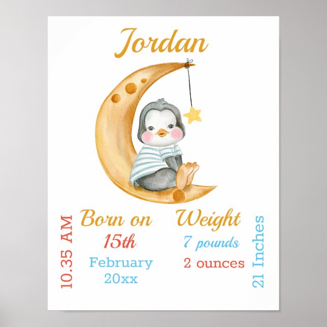 Penguin Half Moon Baby Stats Poster (Front)