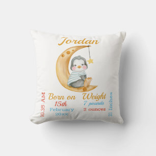 Penguin Half Moon Baby Stats Throw Pillow
