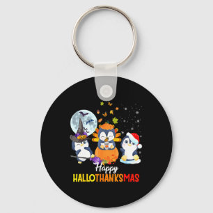 Penguin Halloween Merry Christmas Happy Hallothank Keychain