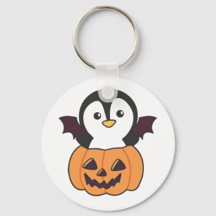 Penguin Halloween Pumpkin Bat Costume Keychain