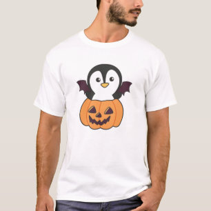 Penguin Halloween Pumpkin Bat Costume T-Shirt