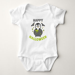 Penguin Happy Halloween Cauldron Bat Baby Bodysuit