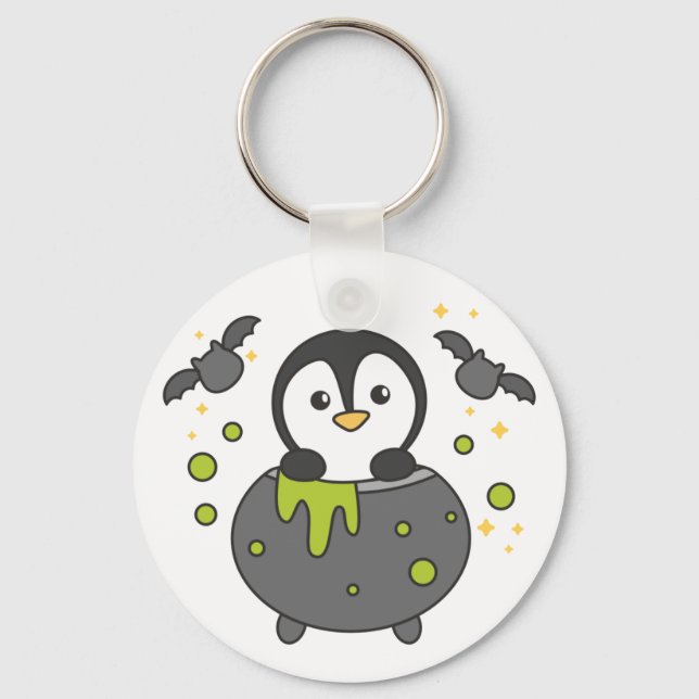 Penguin Happy Halloween Cauldron Bat Keychain (Front)