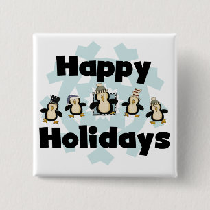 Penguin Happy Holidays Tshirts and Gifts 2 Inch Square Button