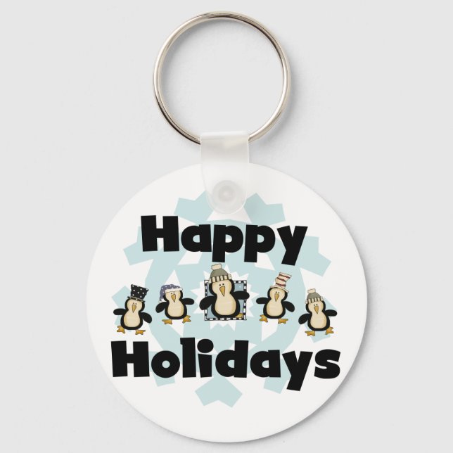 Penguin Happy Holidays Tshirts and Gifts Keychain (Front)