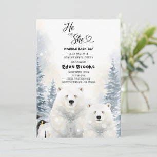 Penguin He or She Evergreen Winter Gender Reveal  Invitation
