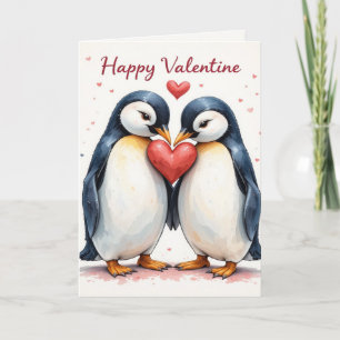 Penguin Heart Valentine Cute Couple Romantic Holiday Card