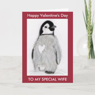 PENGUIN HEART VALENTINE'S DAY WIFE ETC PERSONALISE HOLIDAY CARD