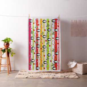 Penguin Hearts Floral Stripe Butterfly Fabric