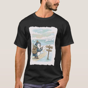 Penguin Hiking to The Mountains Satirical T-Shirt