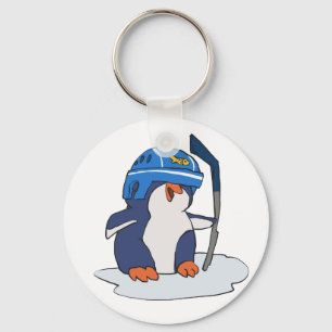 Penguin hockey player   choose background colour keychain