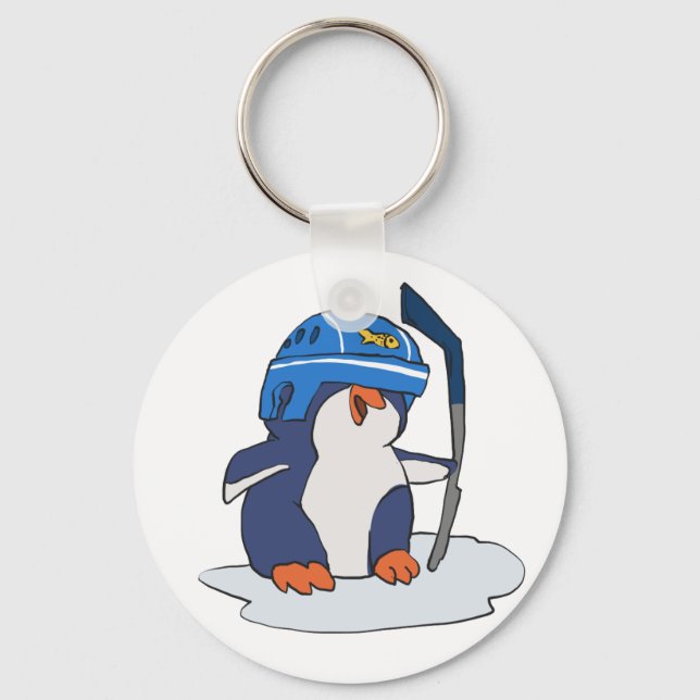 Penguin hockey player | choose background colour keychain (Front)