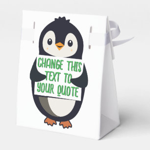 Penguin holding a sign with custom message favor box