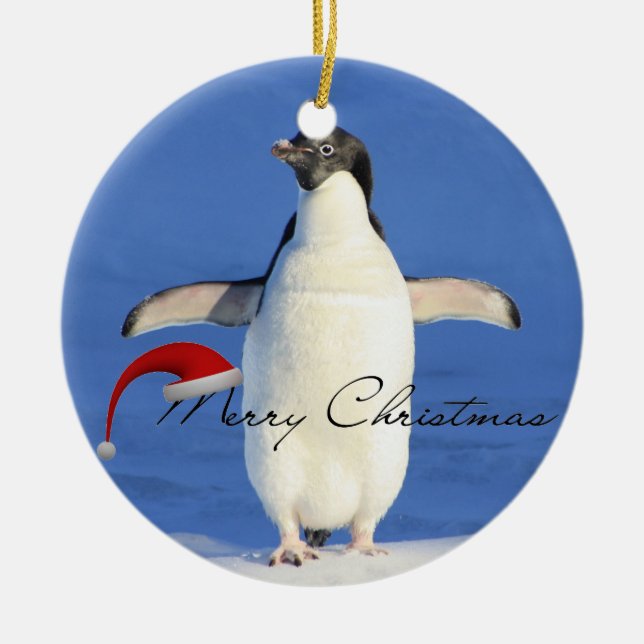 Penguin hug Christmas Ceramic Ornament (Front)