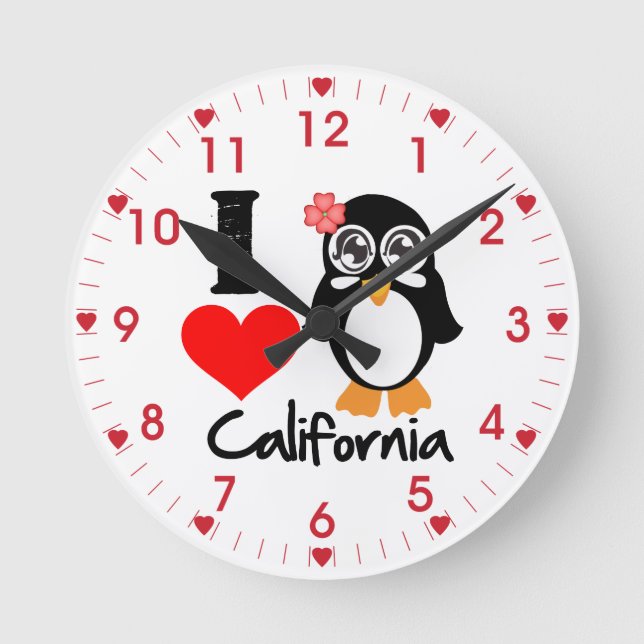 Penguin I Love California Round Clock (Front)