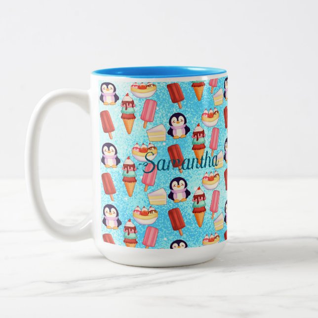 Penguin Ice Cream Sweets Two-Tone Coffee Mug (Left)